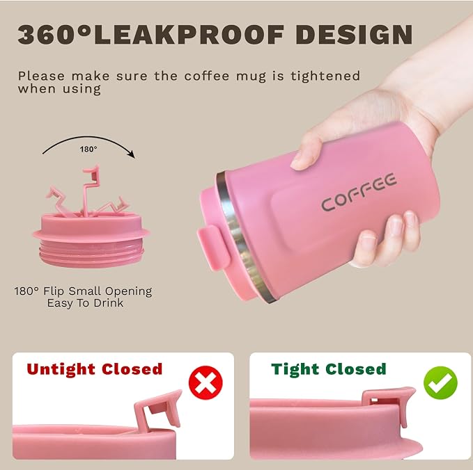 SPLMIFA Travel Coffee Mugs Leak-Proof, Reusable Coffee Cups with Lids, Stainless Steel Vacuum Insulated Coffee Tumblers, Thermal Insulation Cups for Men and Women Hot & Cold Drinks(2nd-Pink, 17OZ) - Image 5
