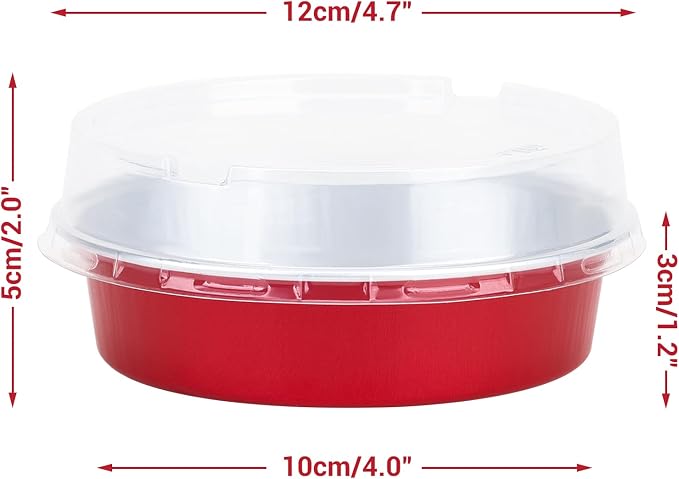 Beasea Disposable Mini Pie Tins with Lids, 20 Pack 4” 8oz Bright Red Aluminum Baking Foil Tins Small Round Tart Container for Individual Dessert Cupcake Muffin Cheesecake Ramekin Quiche Oven Dishes - Image 2