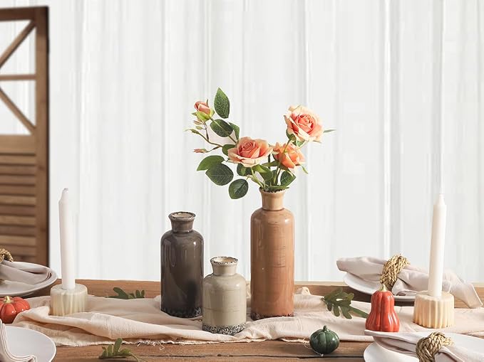 Ceramic Vase Set of 3, Neutral Flower Vases Home Decor, Pottery Rustic Farmhouse Decorative Vases Modern Decor for Table Mantel Entryway Bookshelf Living Room Kitchen Bedroom - Brown - Image 6