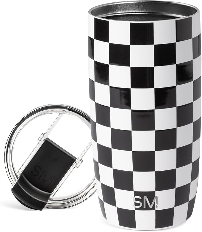 Simple Modern Travel Coffee Mug with Lid | 16oz | Checkered | Voyager Coffee Cup, Coffee Tumbler for Hot & Iced Drinks | Insulated Stainless Steel Travel Mug | Black and White Checkmate by Unknown