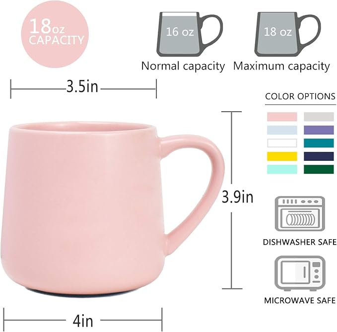 Bosmarlin Large Glossy Ceramic Coffee Mug, Pink Tea Cup for Office and Home, 18 oz, Suitable for Dishwasher and Microwave, 1 Pack (Pink) - Image 3