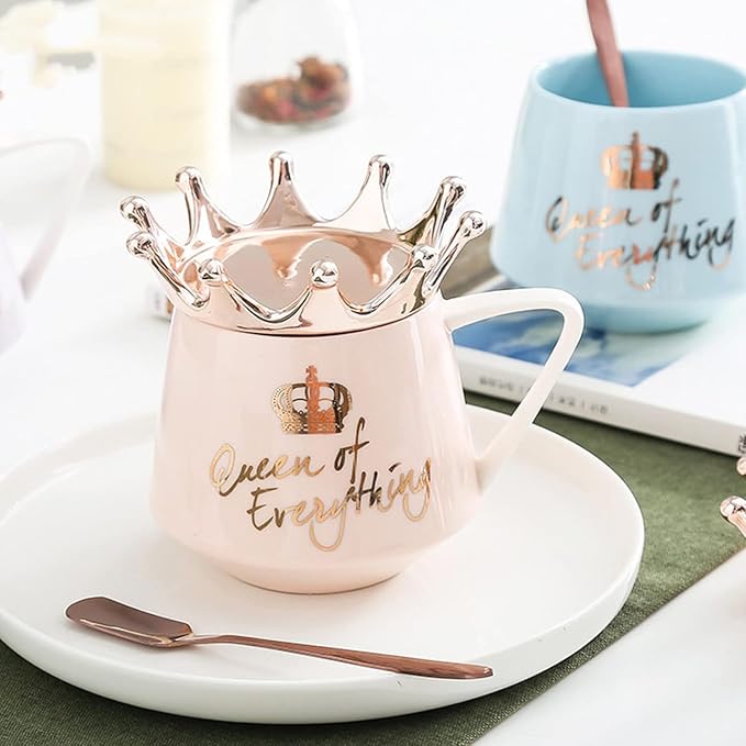 Arawat Pink Queen of Everything Mug with Lid Cute Pink Cup with Crown 12 oz Tea Coffee Mugs Gift with Spoon & Coaster Ceramic Cups Birthday Gifts for Women Girls Friend Valentine's Day Gifts for Women - Image 9