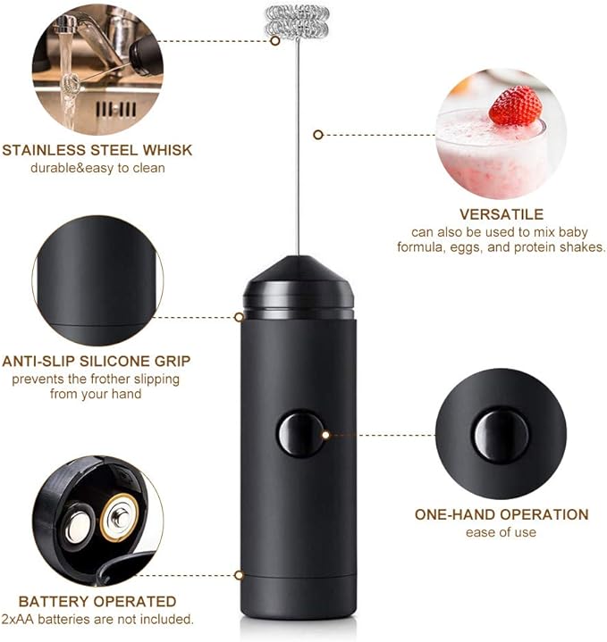 Milk Frother Handheld Coffee Art Set, Electric Coffee Frother with Milk Frother Pitcher, Powder Cocoa Shaker, Coffees Stencils, Coffees Spoons, Latte Art Pen
