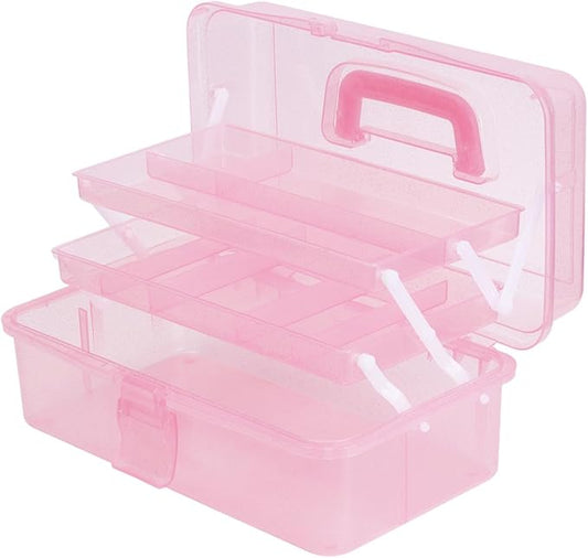Saim Storage Bins,Three-Layer Multipurpose Art & Craft Storage Container,Carry Tackle Organizer,Medicine Cosmetic Art Supply Box for Art Supply Makeup Hair Accessories Painting Tools - Light Pink