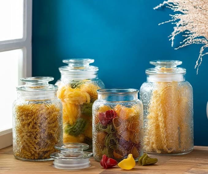 4pc Vintage Glass Canister Set with Airtight Lids - For Kitchen Food Storage and Organization - Image 8