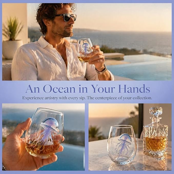 Artisanal Blue Ringed Octopus Glassware Upgrade 2026 3D Octopuses Stemless Wine Glasses Handcrafted Marine Animal Beverage Glass for Nautical Home Decor Gift Unique Octopus Glassware Collection. - Image 4