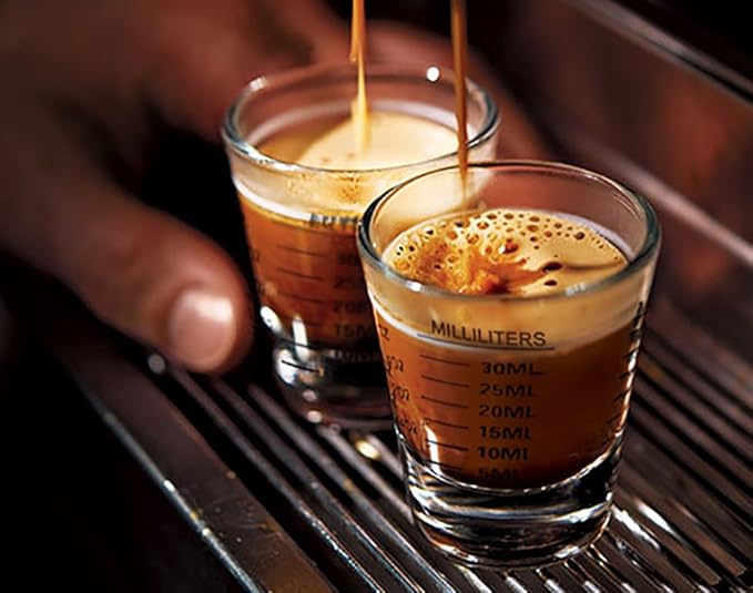 BCnmviku 2 PACK Red line Square Cup Espresso Shot Glasses Measuring Cup Liquid Heavy Glass for Baristas 2oz for Single Shot of Ristrettos