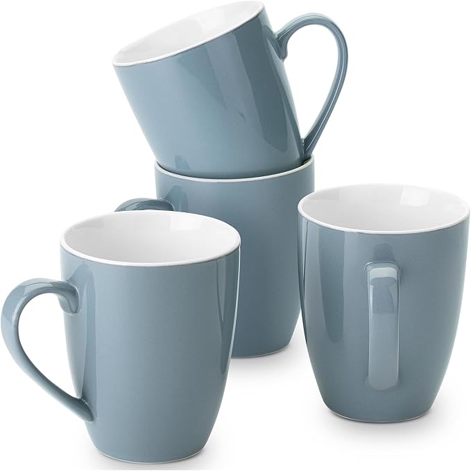 BTaT- Porcelain Coffee Mugs Set, 16 Ounces, 4 Pack, Gray Ceramic Coffee Mugs with Handle, Restaurant Cups for Mocha, Tea, Cappuccino, Cocoa, Cereal, Mug Gift Set, Dishwasher Safe by BrewToATea