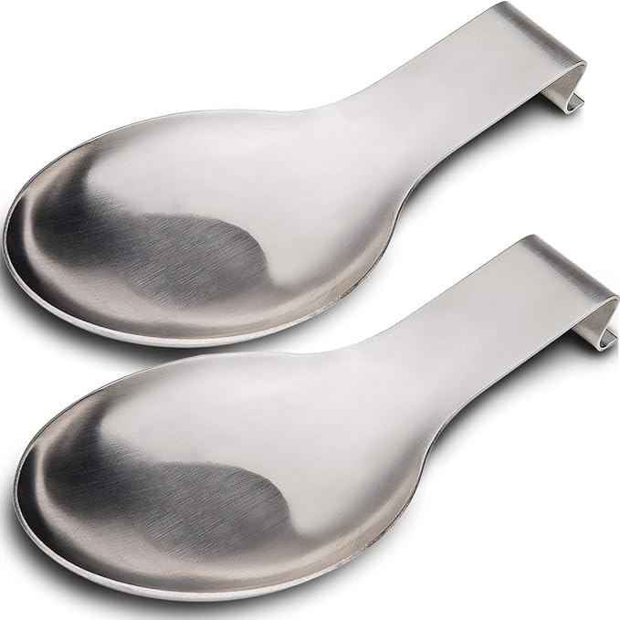VanlonPro Stainless Steel Spoon Rest, Spatula Ladle Holder, Stainless Steel Utensil Spoon Rest Holder, Brushed Finish, Dishwasher Safe 9.8 x 3.7 Inch (Silver 2PCS) by VanlonPro