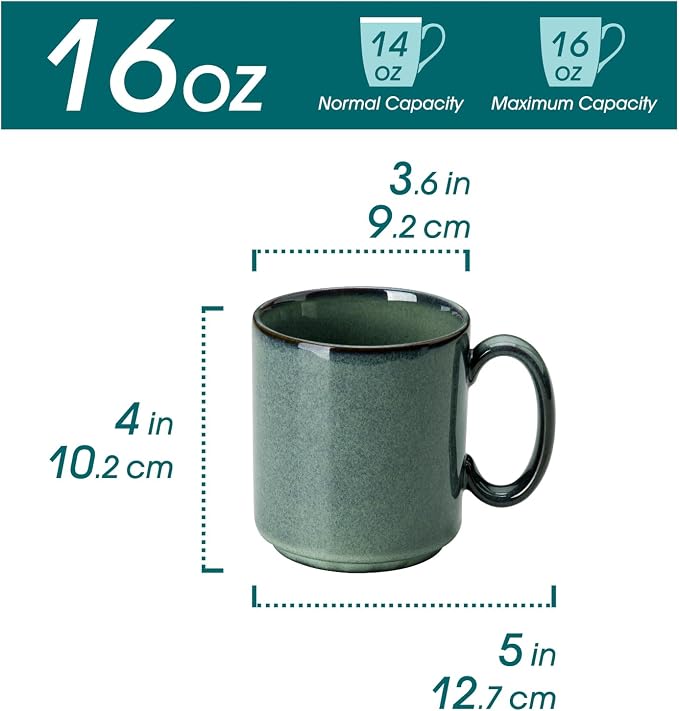 vancasso STARRY Ceramic Coffee Mugs Set of 6, 16 Oz Large Coffee Cups for Latte, Cappuccino, Tea & Hot Cocoa, Artisan Modern Style for Coffee Bar, Home & Kitchen, Microwave & Dishwasher Safe, Green - Image 2