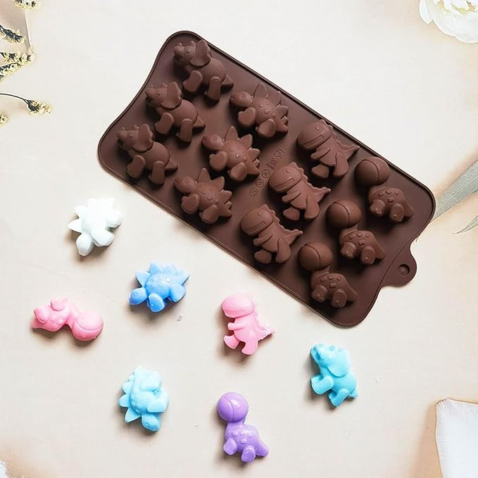 LeLehome 2PCS Silicone Dinosaurs Molds, BPA Free Non-Stick Chocolate Gummy Candy Baking Mold Bakeware for Ice Cube, Soap, Candle, Jello, Cake Decoration, Kids Gift