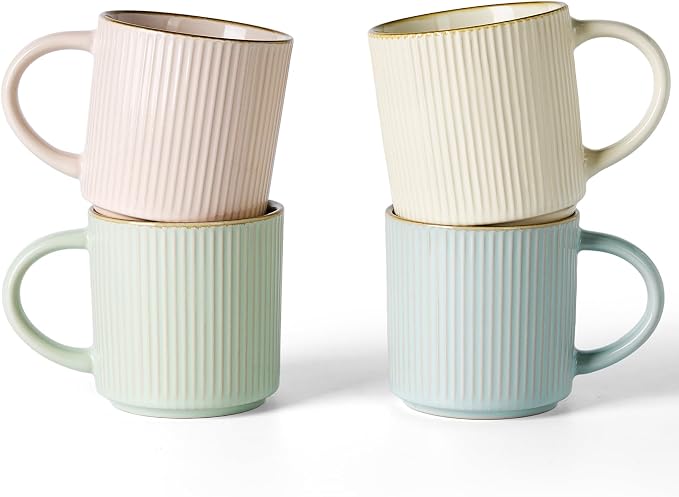 ffamiware Star Coffee Mug Set for 4, Handcrafted 12 oz Ceramic Stoneware Mugs Cup Set, Chip-Resistant & Stackable, Dishwasher/Microwave Safe, Multi-color by Famiware