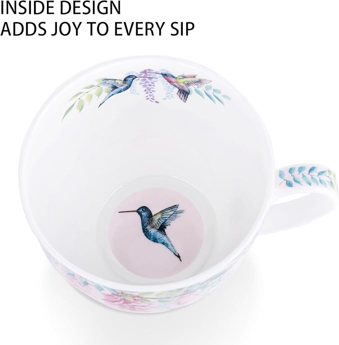 Spring Hummingbird Hug Mug - 20oz Pink Bone China Coffee Tea Mug with Floral Vine & Fluttering Hummingbirds, Thoughtful Gifts for Mom Women Mothers Day, Designed in England by Harvest Green Studio - Image 5