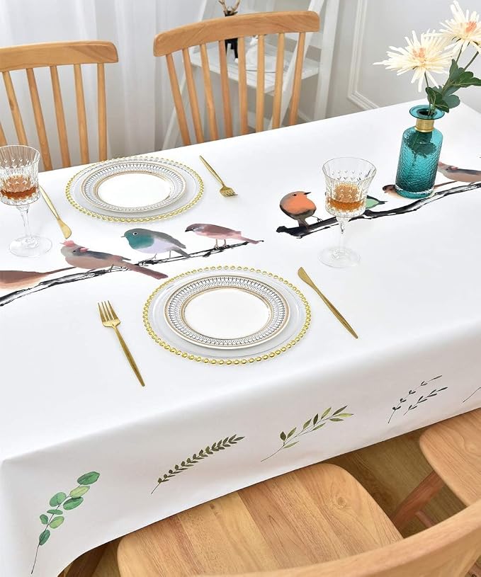 Wipeable Waterproof Tablecloth Vinyl Tablecloths for Rectangle Tables Heavy Duty PVC Tablecloth for Kitchen Dining Table(Birds, 54'' x 72'') - Image 5