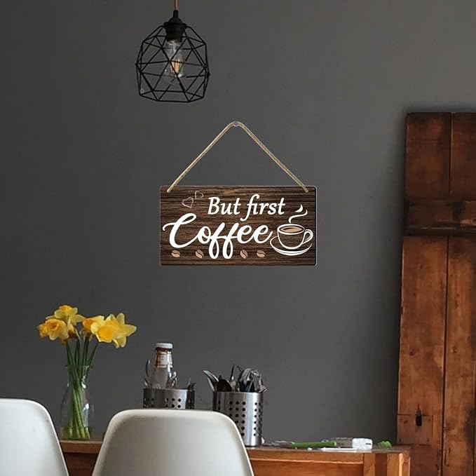 But First Coffee Sign - Wooden Coffee Bar Art, 6 x 12 Inch - Image 6