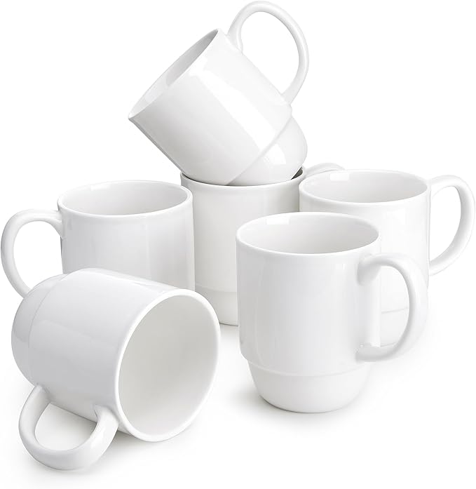 Sweese 21 Oz Large Mug Set, Porcelain Stackable Mugs Sets of 6, Coffee Cups with Handle for Coffee, Tea and Mulled Drinks, White by Sweese