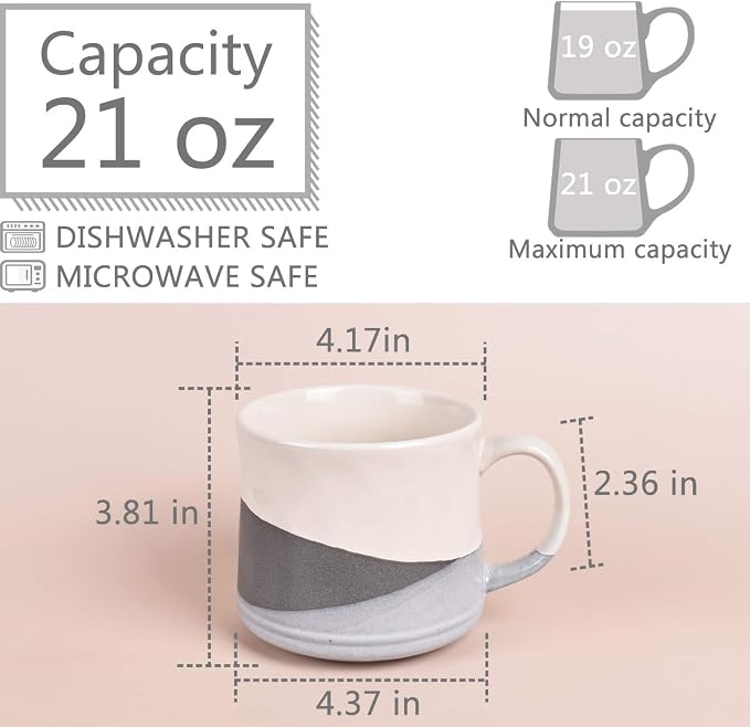 Bosmarlin Large Stoneware Coffee Mug, Big Tea Cup for Office and Home, 21 Oz, Dishwasher and Microwave Safe, 1 PCS (Geometry-Grey) - Image 2