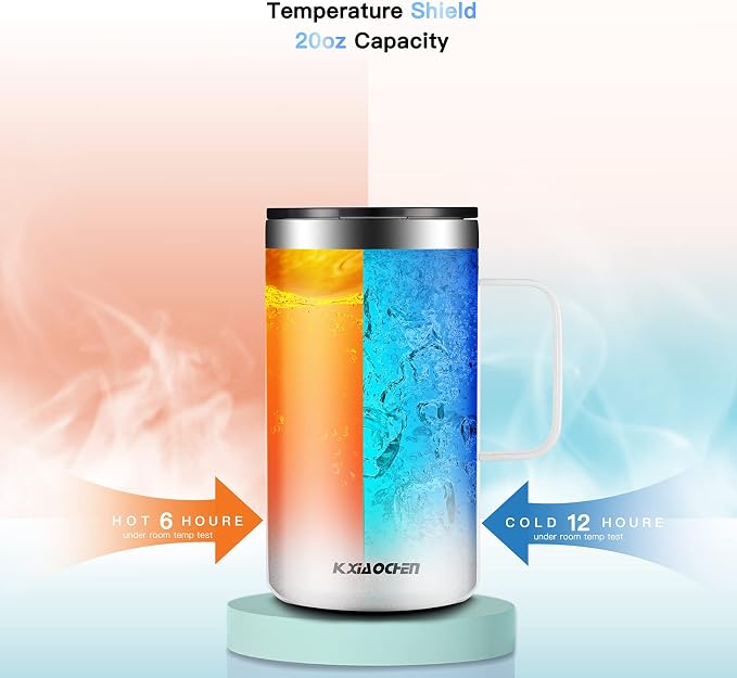KXIAOCHEN 20 oz Insulated Coffee Mug, Coffee Cup with Lid and Wide Handle | 18/8 stainless steel, 6+ hours hot or 12+ hours cold, wide mouth, no-sweat exterior, for office, work, home and camping - Image 5
