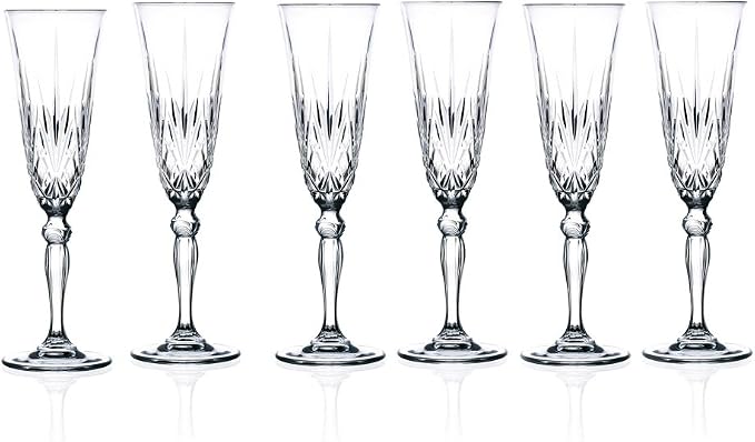 Lorenzo RCR Crystal Melodia Collection Champagne Flutes Glass Set by LorrenHomeTrends
