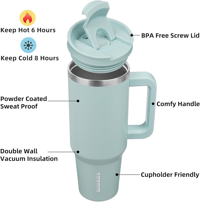 BJPKPK 40 oz Insulated Tumbler with Handle & Straw, Stainless Steel | Double Wall Vacuum Insulation, Leak Proof, BPA Free, Dishwasher Safe, Cupholder Friendly, Travel & Outdoor, Blue Haze - Image 2