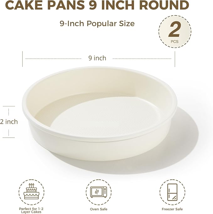 Ceramic Nonstick 9” Round Cake Pans, Heavy-Duty Aluminized Steel | Non-Toxic 9 Inch Round Cake with Diamond Texture, Cake Pans 9 Inch Round for Baking Cheesecake, Cream, 2-Pack - Image 4