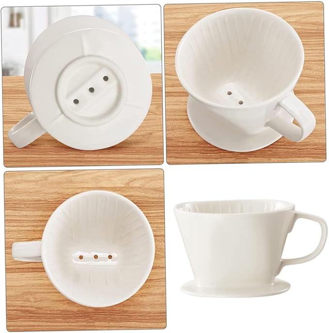 Ceramic Coffee Filter Reusable Pour Over Coffee Maker Dripper with 3 Drip Holes White