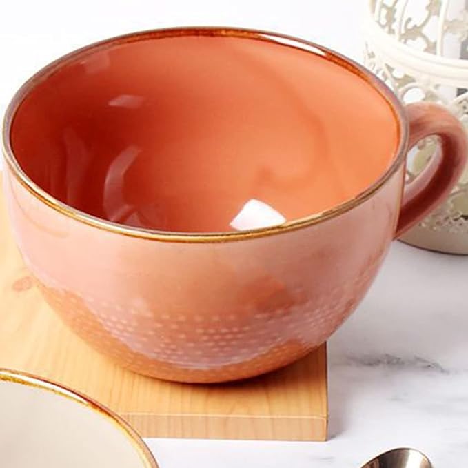 Disoza Large Ceramic Soup Mug with Handles 24 Ounce Oversized Mugs Bowl Porcelain Coffee Tea Cup Orange XXL Cereal Soups Ramen Salad Bowl Coffee Cappuccino Cups Large Soup Bowl by DISOZA