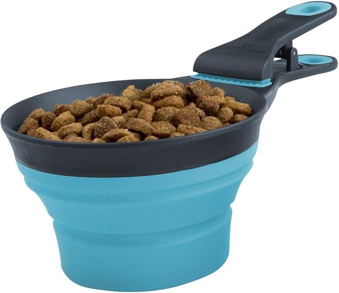 Dexas Popware for Pets Collapsible KlipScoop, 2 Cup Capacity, Gray/Blue