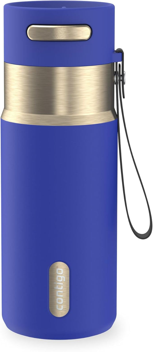 Contigo AutoSeal 16 oz Stainless Steel Vacuum-Insulated Water Bottle with Leakproof Push-Button Spout & Lock, Carry Strap, BPA-Free & Lead-Free, Dishwasher Safe by Unknown