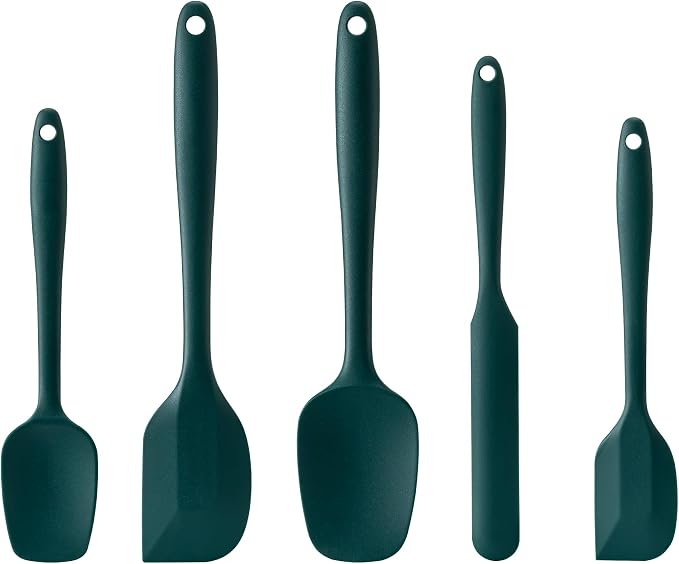 Silicone Spatula Set,5 Piece Food Grade Rubber Spatulas,Dark Green | Spatulas Silicone Heat Resistant for Baking,Cooking,and Mixing High Heat Resistant Non Stick Dishwasher Safe BPA-Free by Hoewina