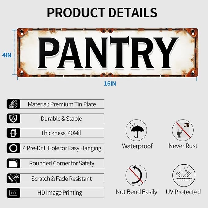 Decorative Tin Sign 16x4 Inches PANTRY Design - Kitchen Signs, Vintage Home Decor, Wall Decor for Kitchen, Pantry, Garage - Image 3
