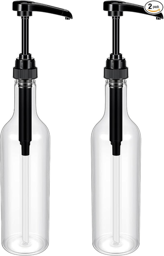 Maxdot 2 Pcs 25 oz Syrup Bottles with Pump Long Neck Bottles Plastic Syrup Pump Dispenser for Coffee Bar Accessories Home Party