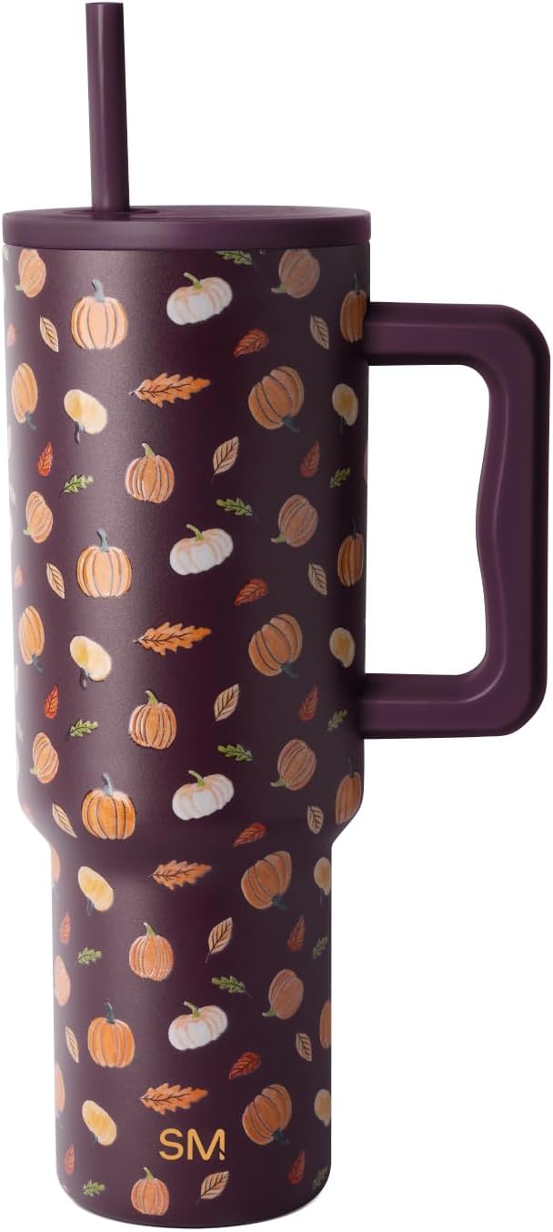 Simple Modern Halloween Tumbler with Handle | 40oz | Pumpkins | Trek Tumbler, Travel Mug | Insulated Water Bottle, Cupholder Friendly, Stainless Steel Cup, Pumpkin & Leaves by Unknown