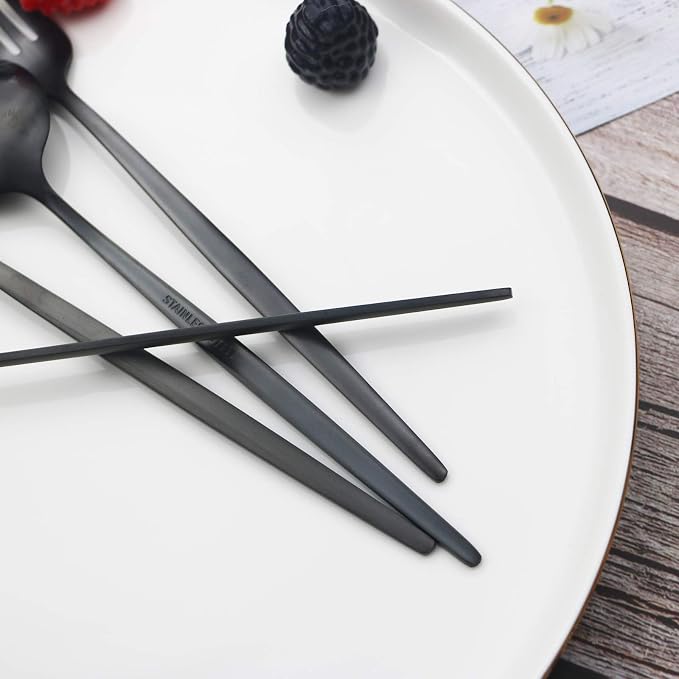 JASHII Flatware Silverware Set Stainless Steel Satin Finish Cutlery Set Service for 6, 30-Piece Spoons And Forks Kitchen Utensil Set, Dishwasher Safe (Matte Black) - Image 7