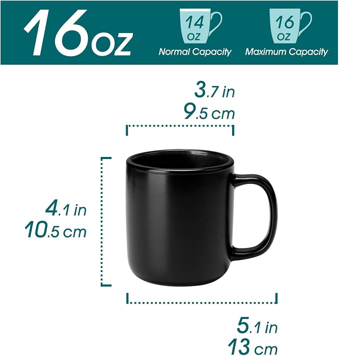 vancasso Stoneware Coffee Mugs Set, 16 oz Ceramic Coffee Cups for Americano Hot Tea Iced Coffee Cold Brew Cocoa Milk Mugs Set of 6, Dishwasher & Microwave Safe, Matte Black - Image 2