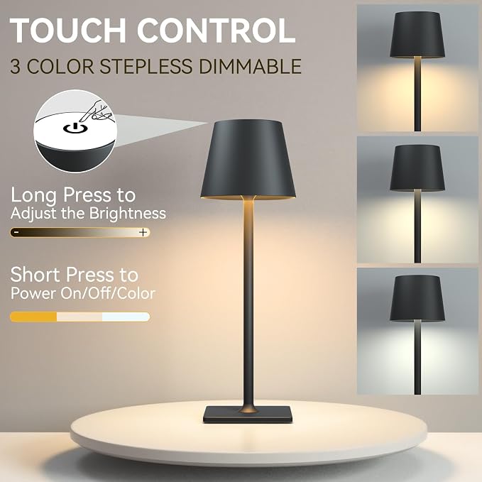 Yogaret Black Cordless Table Lamps, 6000mAh Rechargeable Battery LED Lights | Set of 4 battery operated lamps wireless table lamp for restaurant tables, dining areas, kitchens, outdoor patio and home use - Image 4