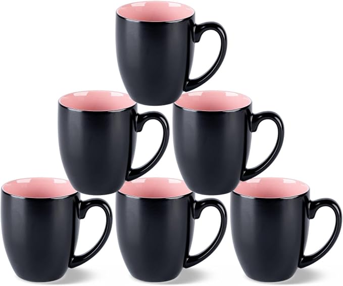 GBhome 16oz Coffee Mugs Set of 6, Large Ceramic Coffee Mugs for Man, Woman, Dad, Mom, Modern Coffee Mugs Set with handle for Tea/Latte/Cappuccino/Milk/Cocoa. Dishwasher&Microwave Safe,Pink by GBhome