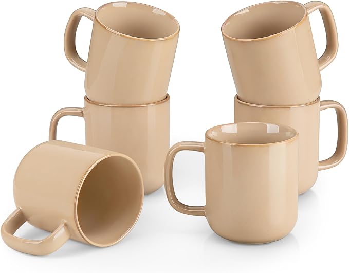 vancasso Coffee Mugs Set of 6, 12 Oz Ceramic Coffee Cups with Handle, Ceramic Unique Glaze Coffee Cup for Cappuccino, Latte, Tea, Cocoa, Dishwasher & Microwave Safe Gift Sets, Brown, Series PLAYA by vancasso