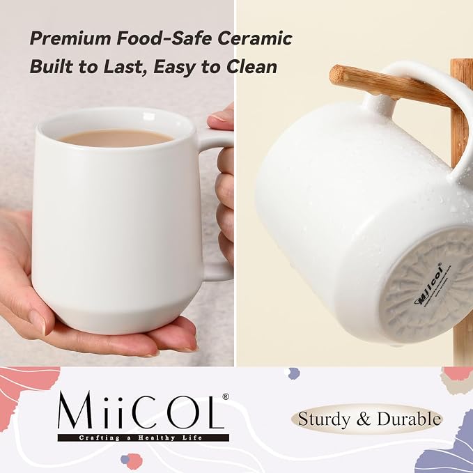 Miicol 16 oz Large Ceramic Coffee Mug, Tea, Mulled Drinks Cup, Gift for Office Staff or Home Using, Microwave and Dishwasher Safe, Frosted Surface, White - Image 6