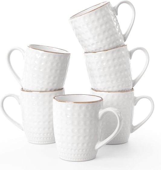 famiware Coffee Mugs Sets for 6, 12 oz Mug Set, Coffee Cups with Handle for Coffee, Tea, Cocoa and Milk, Microwave and Dishwasher Safe, White Circle by Famiware