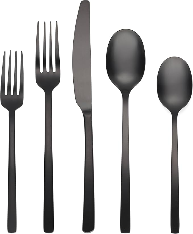 Cambridge Silversmiths Beacon Flatware Set, 18/0 Stainless Steel, Dishwasher Safe, Flatware Collection, Black Satin, 20-Piece, Service for 4 by Cambridge