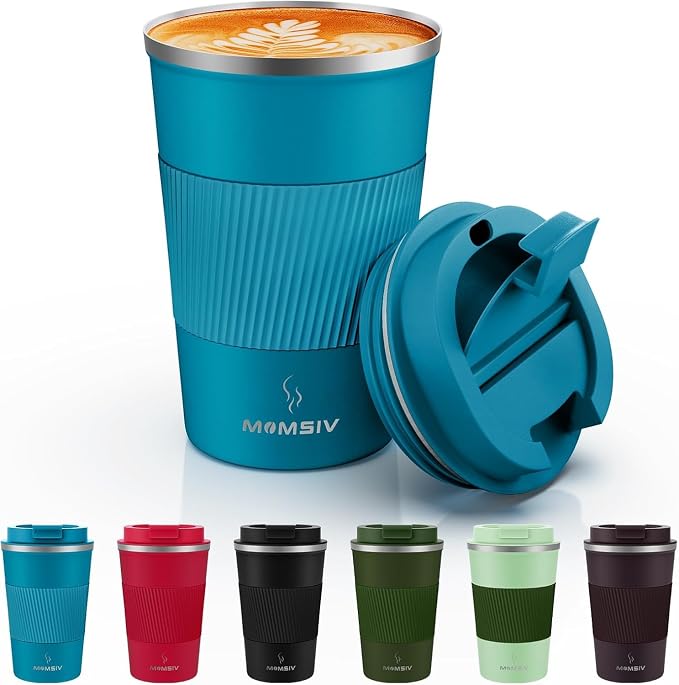 MOMSIV 12oz Travel Mug, Insulated Coffee Cup with Leakproof Lid, Travel Coffee Mug Vacuum Stainless Steel Double Walled Reusable Coffee Cup for Hot Coffee, Iced Coffee & Cold Drinks | 6-Hour Heat Retention, 360°Leak proof, Vacuum Stainless Steel Double... by MOMSIV