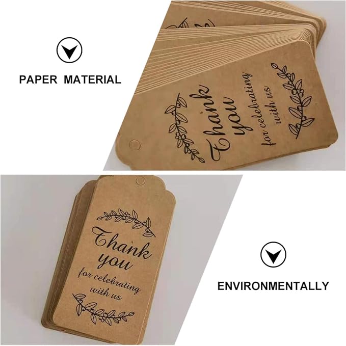 Kraft Paper Hanging Tags 100pcs 7.6x4.6cm Wavy Edge Thank You Tags with String for Baking Packaging and Wedding Decor - Image 3