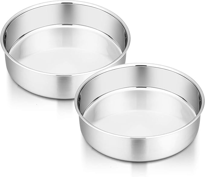 P&P CHEF 6 Inch Cake Pan Set of 2, Stainless Steel Round Baking Cake Pans | For Baking Serving, Non Toxic & Healthy, Leak-proof & Easy Clean, Mirror Finish & Easy Releasing, Oven & Dishwasher Safe by PPCHEF