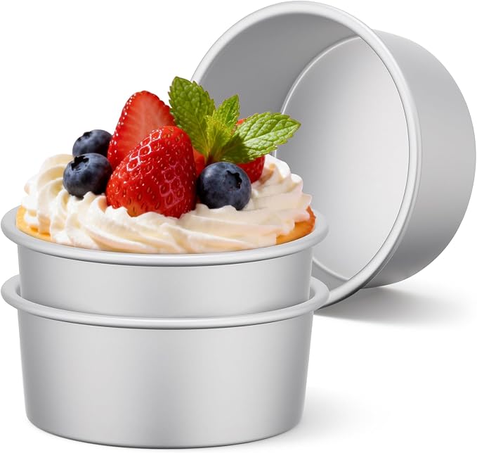 Beasea 4 Inch Cake Pans Set of 3, Aluminum Alloy Mini Round Cake Pans for Baking, Metal Small Cheesecake Dessert Mold Tin Bakeware - Fixed Bottom by Beasea