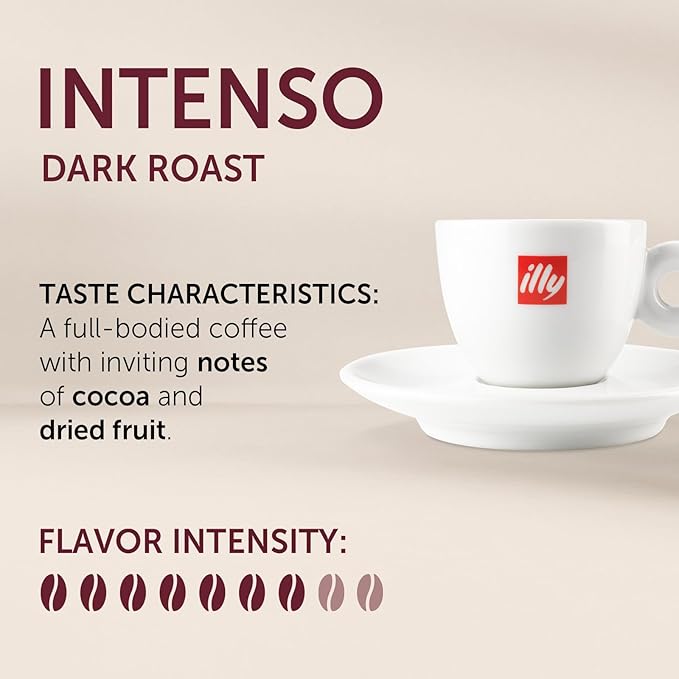 illy Ground Coffee Moka - 100% Arabica Flavored Coffee Ground - Rich Aromatic Coffee Grounds Profile – Intenso Dark Roast – Warm Notes of Cocoa & Dried Fruit - No Preservatives – 8.8 Ounce