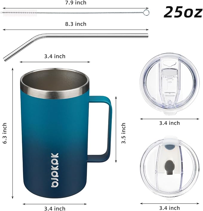 BJPKPK 25oz Insulated Coffee Mug with Handle, Stainless Steel Travel Mug | Keeps Drinks Hot & Cold, Double Wall Vacuum, 2 Lids Included, BPA-Free Coffee Tumbler for Home, Office & Travel - Image 5