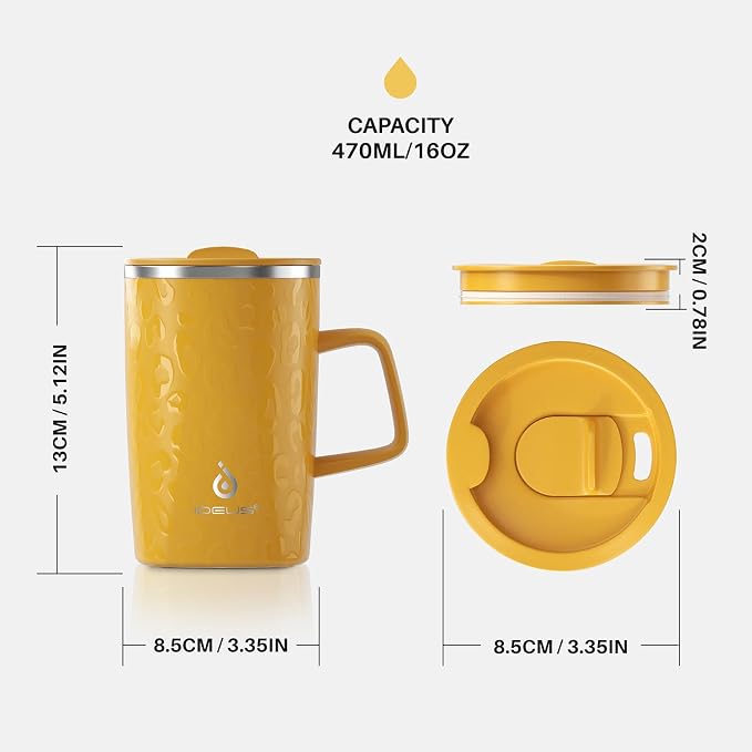 Ideus 16 oz Insulated Stainless Steel Coffee Mug with Lid, Leopard Honey | Perfect for home, office, or daily use| Easy to clean wide mouth| Sweat-proof| On the go - Image 6