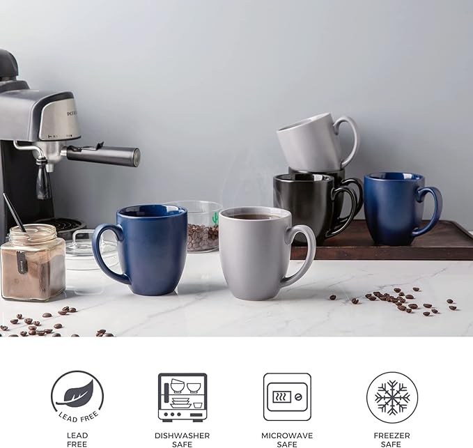 AmorArc Coffee Mugs Set of 6, Ceramic coffee mugs with large handle for Men Women,16oz Coffee Mugs for Coffee,Tea,Latte,Cocoa. Easy to Hold&Clean, Dishwasher&Microwave Safe, Matte Grey - Image 3