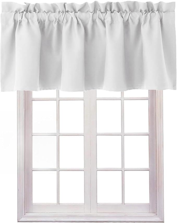 Hiasan Valance Curtains for Kitchen Rod Pocket Room Darkening Window Curtain Valance, 42 x 18 Inches Length, Greyish White, 1 Panel by Hiasan